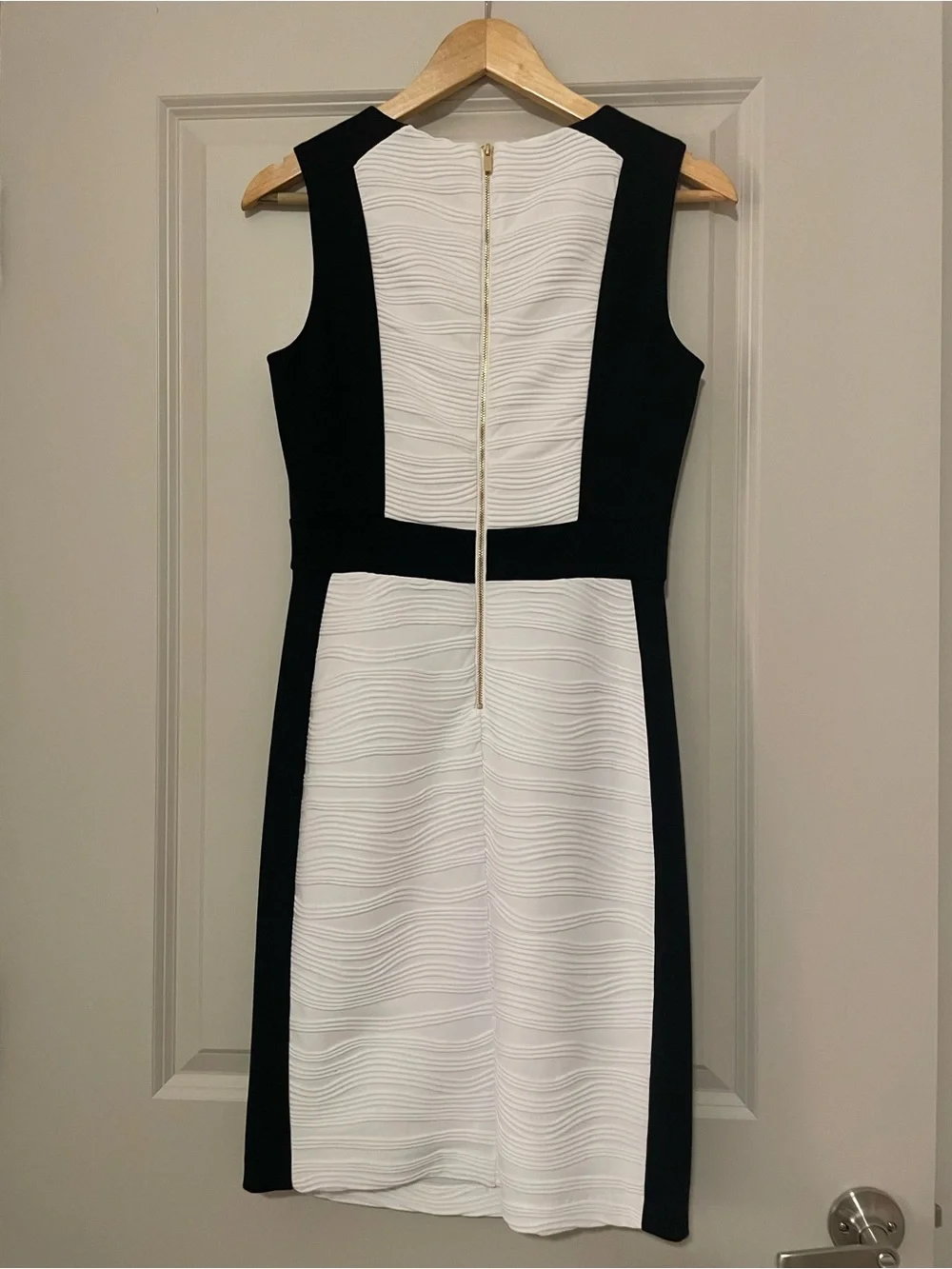 Dana Buchman Black and White Paneled Midi Sheath Dress